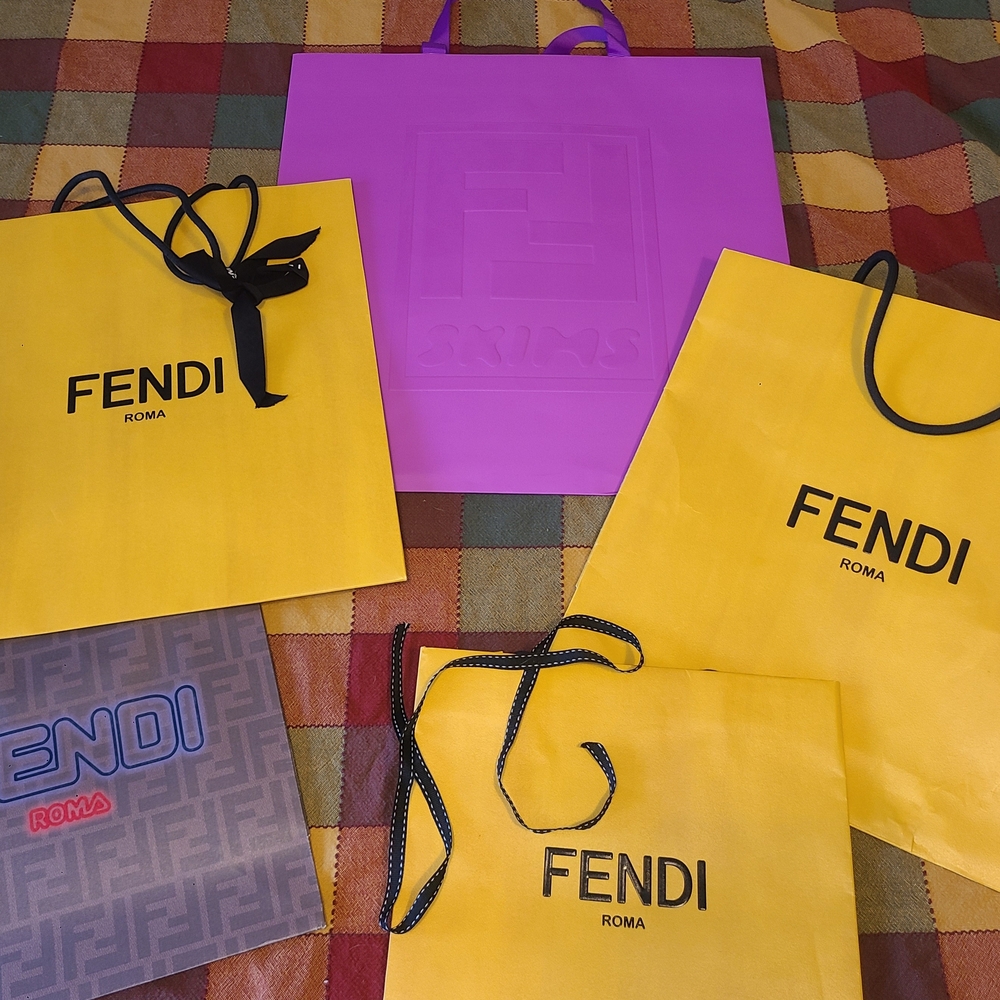Fendi Paper Gift Bag Lot Of 5 - Yellow X 3 Purple Skims Bag X 1 Brown X 1 Used